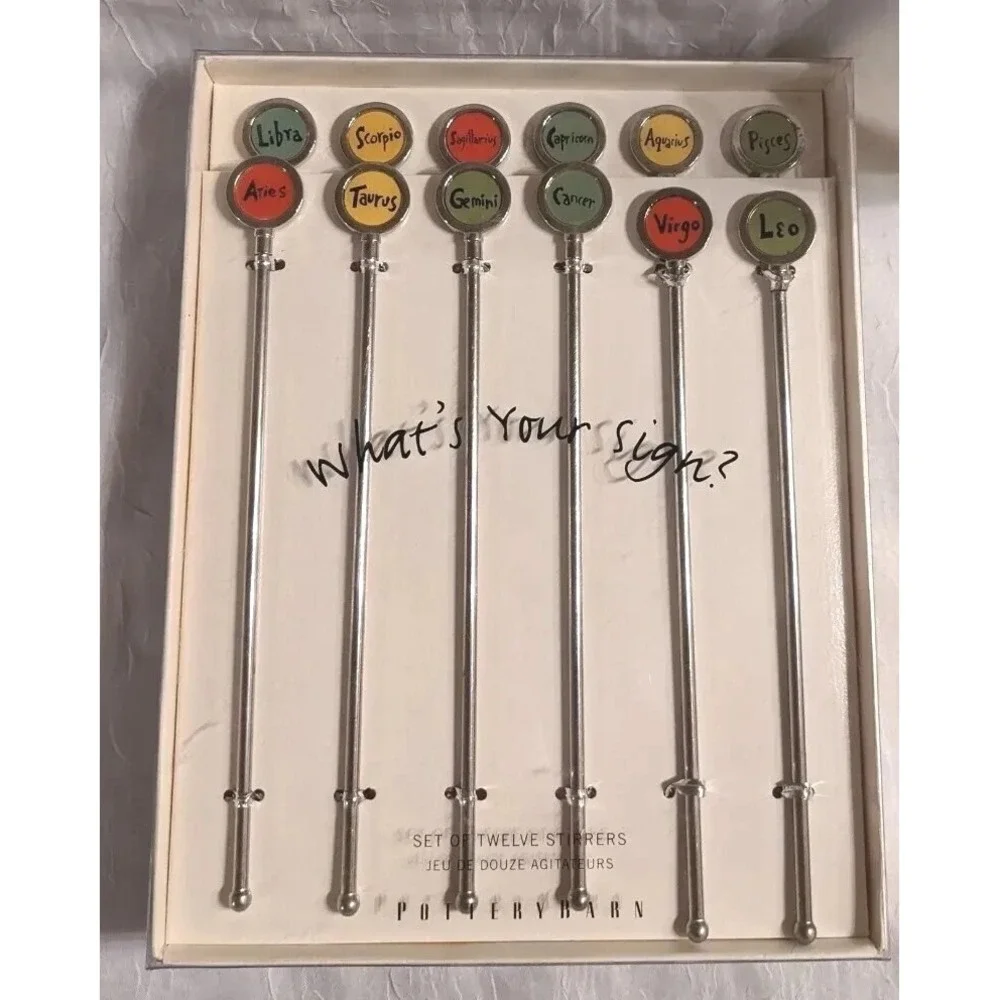 New Pottery Barn Zodiac Swizzle Sticks Astrology Set Cocktail Stirrers Horoscope
